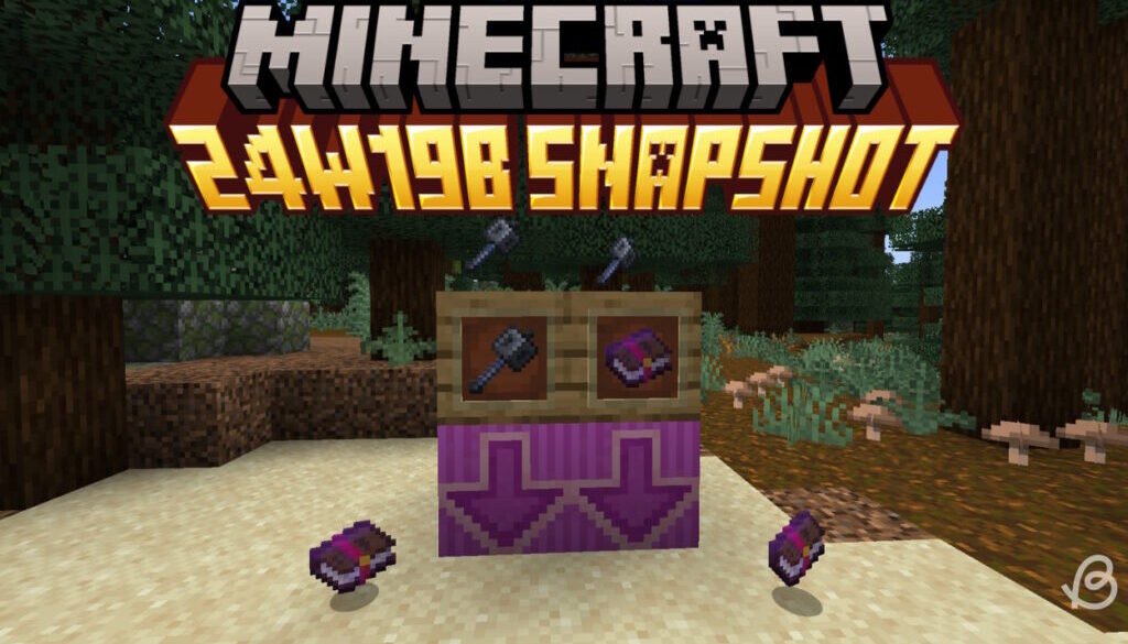 Minecraft-24w19b-snapshot-Mace-and-an-enchanted-book-in-items-frames-with-arrows-below-pointing-downwards-in-Minecraft-24w19b-snapshot.jpg